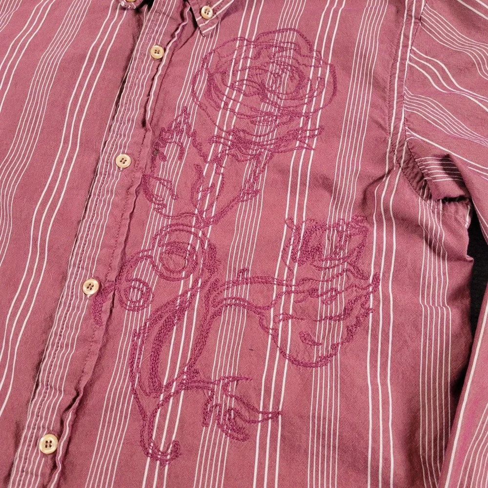RA.RE Shirt Mens 2XL Red Striped Embroidered Rose Button Up Made in Italy Cotton